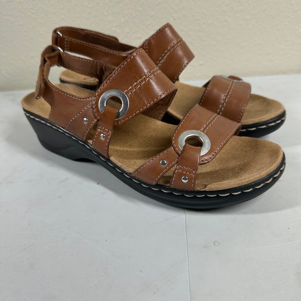 Clarks Lexi Birch Sling-back Wedge Sandals Brown Leather Women’s 10M Lightweight